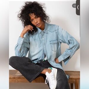 Sandrine Rose by Free People Denim Pearl Snap Button Down Shirt NWT!!